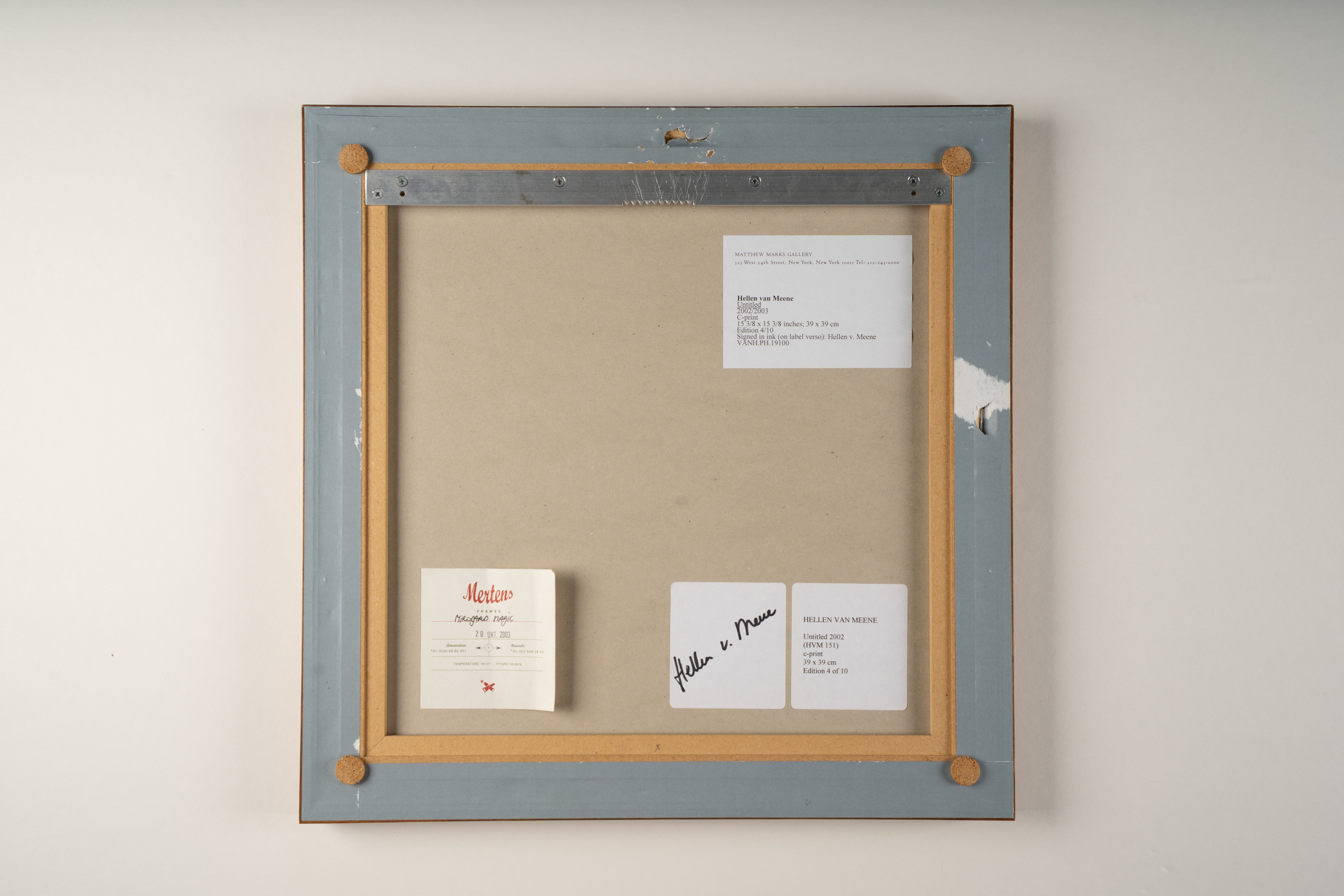 Back of Frame of C-Print of Hellen Van Meene's work titled, Untitled (151)